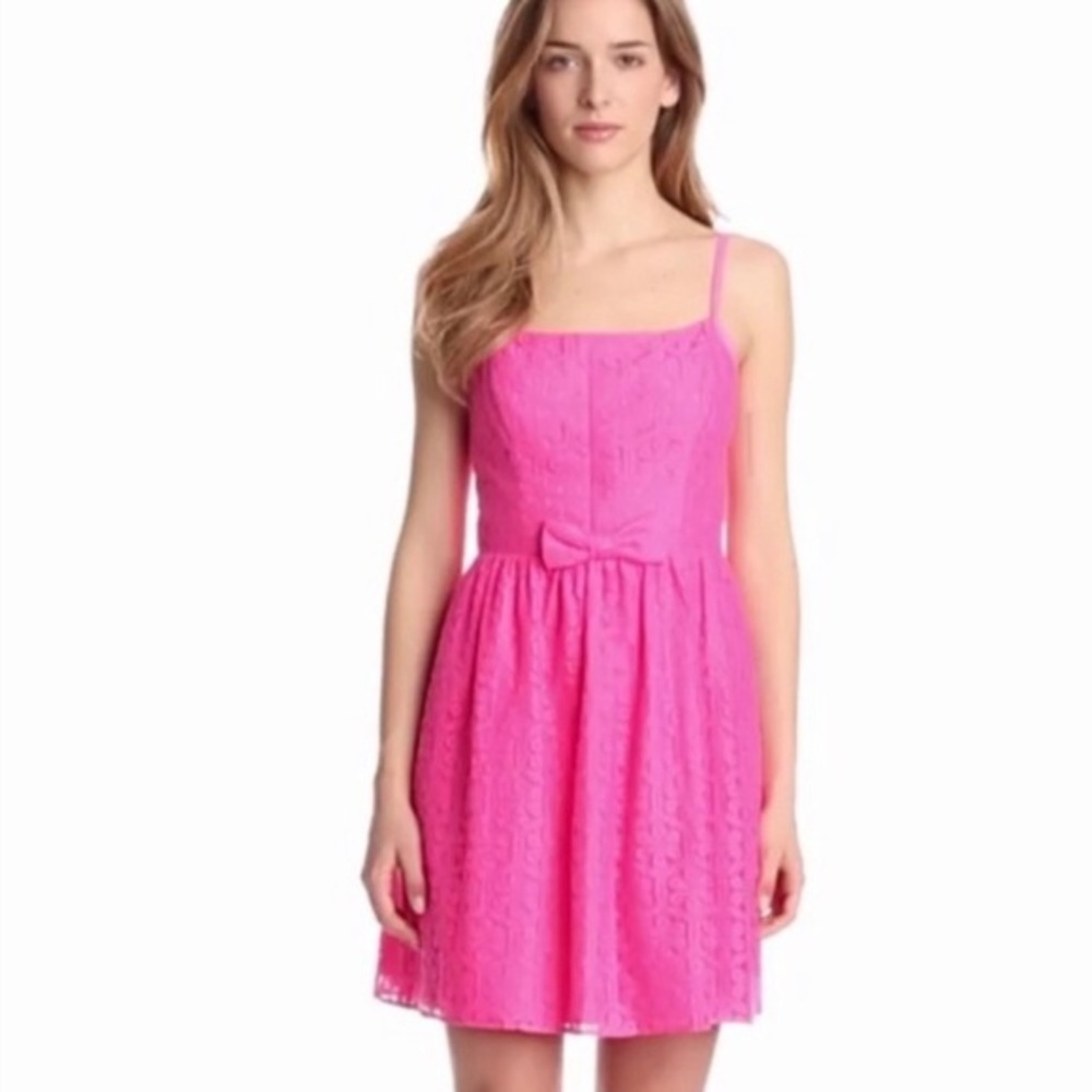 Lilly Pulitzer Bow Accent Floral Hot Pink Lace Dress